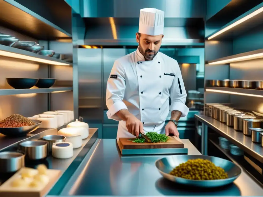 Un chef fusiona ingredientes franceses clásicos con presentación vanguardista en cocina de restaurante francés