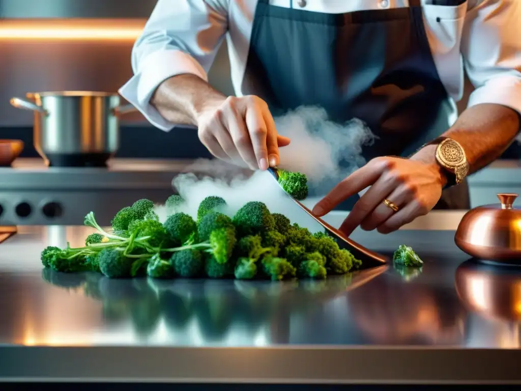 Un chef innovador crea una refinada delicia francesa en una cocina moderna