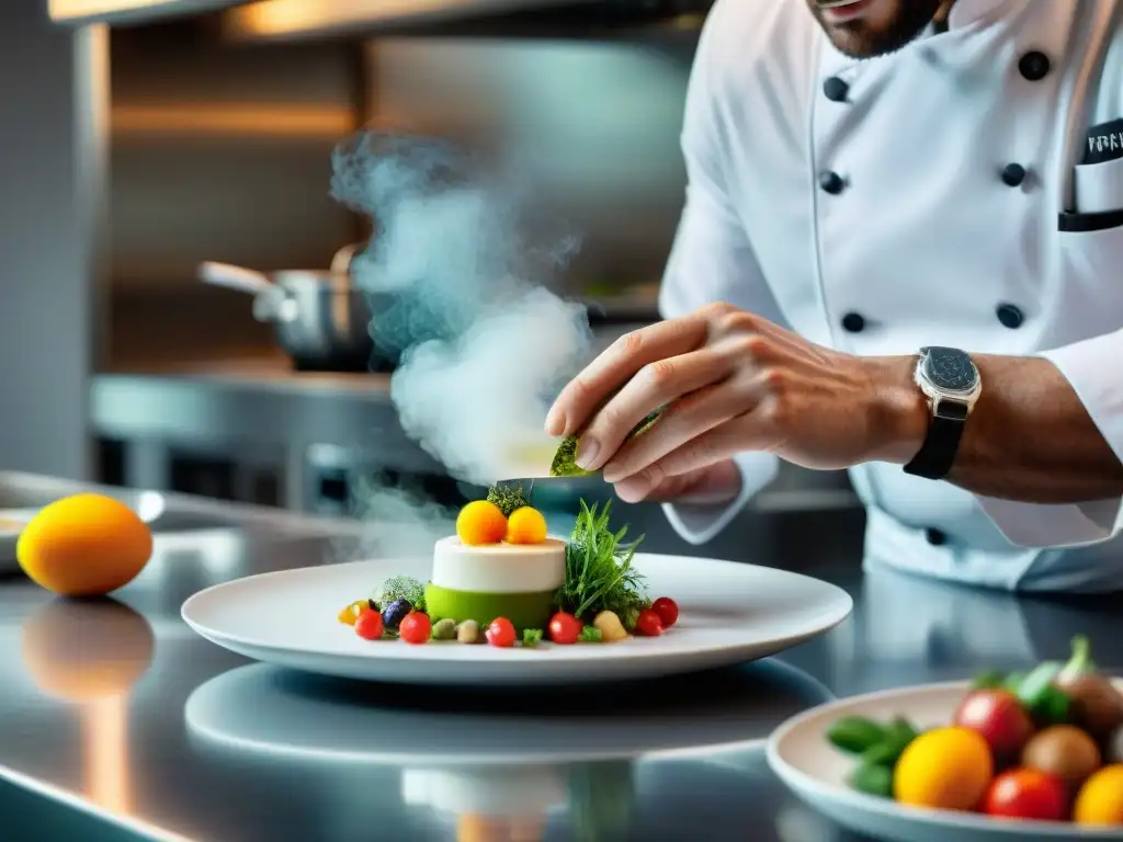 Un chef francés crea una innovadora y visualmente impresionante entrada en una cocina moderna