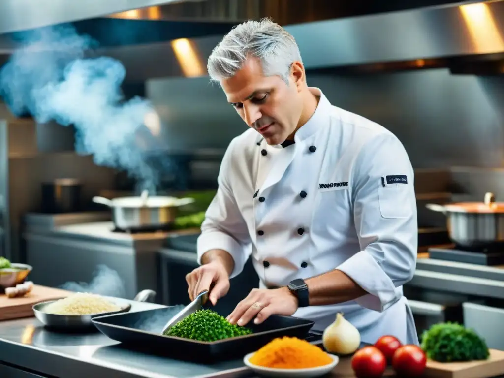 Chef Éric Ripert preparando su innovadora versión de un plato de Cocina francesa tradicional, demostrando maestría culinaria