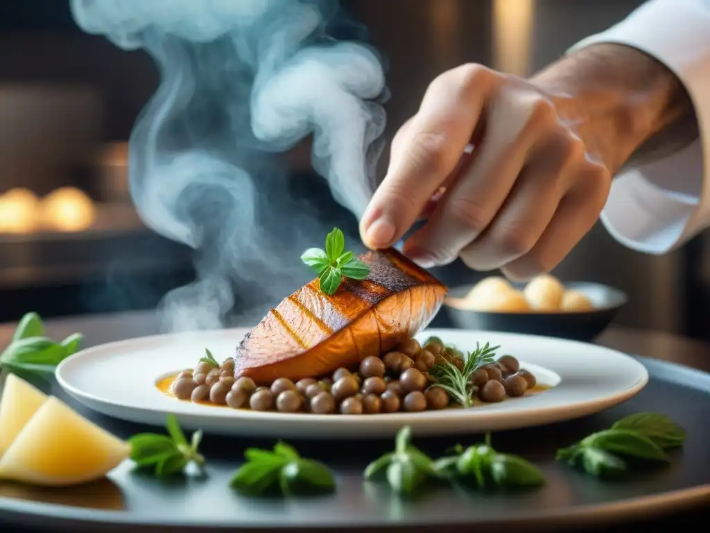 Un chef liones experto moldea una quenelle de brochet con maestría en una cocina tradicional lionesa