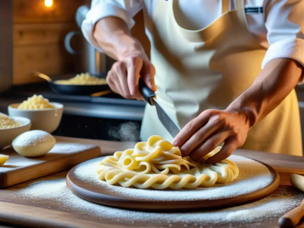 Un chef crea Spätzle a mano en una cocina alsaciana tradicional