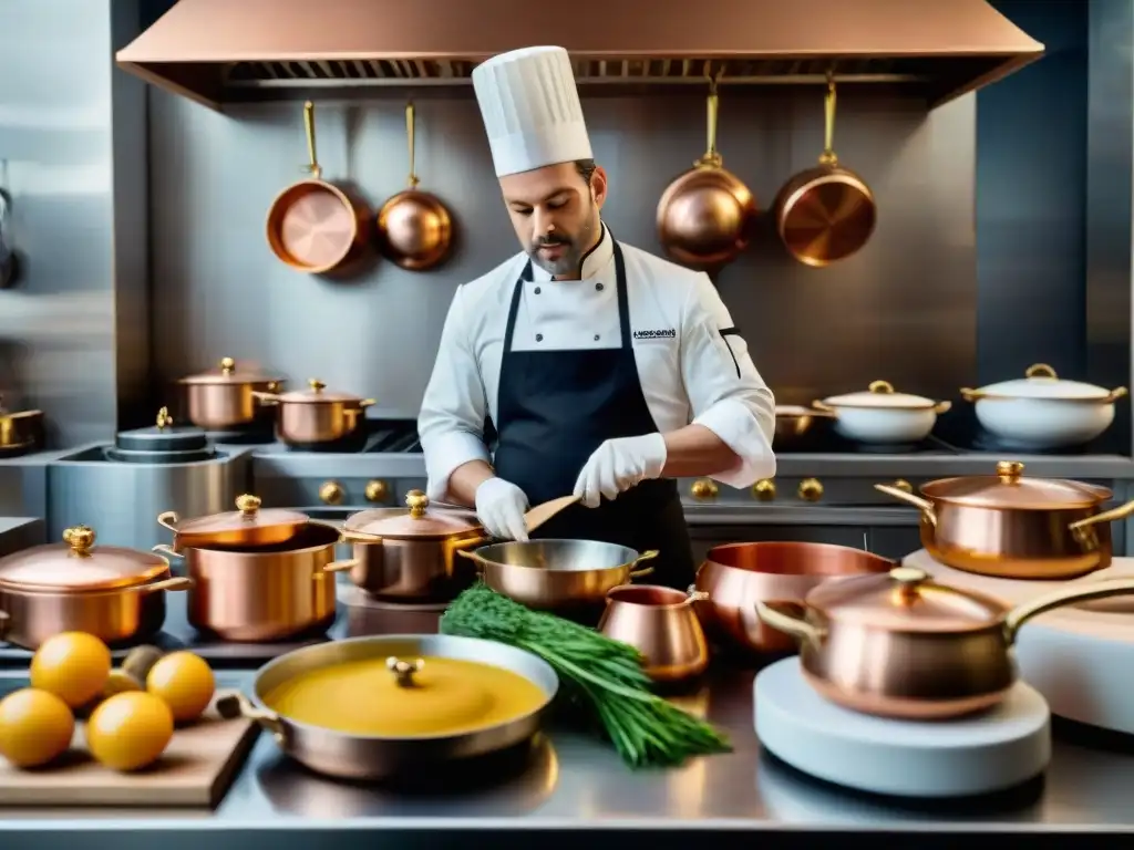 Chef Auguste Escoffier y Marie-Antoine Carême en cocina francesa del siglo XIX, elaborando recetas tradicionales gastronomía francesa