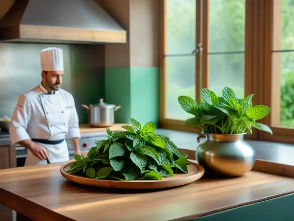 Un chef francés incorpora menta en una cocina tradicional, resaltando los usos de la menta en Francia