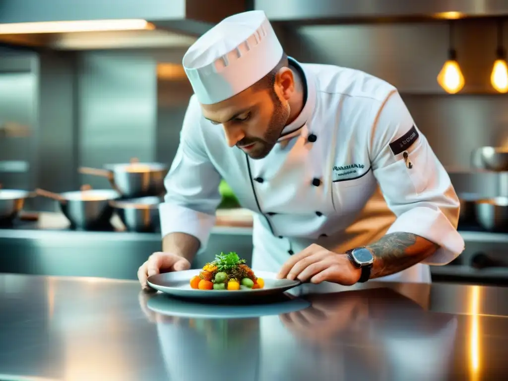 Un chef francés crea un menú de gastronomía francesa innovadora con pasión y precisión en cocina moderna