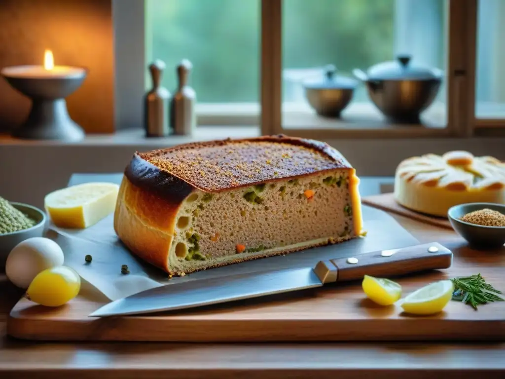 Un chef preparando una moderna receta de Pâté Lorrain en una cocina tradicional francesa en Lorraine