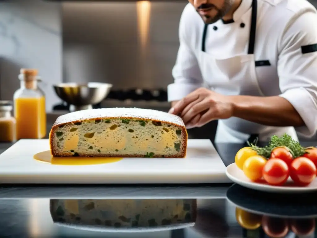 Un chef hábil prepara una moderna versión de Pâté Lorrain en cocina elegante