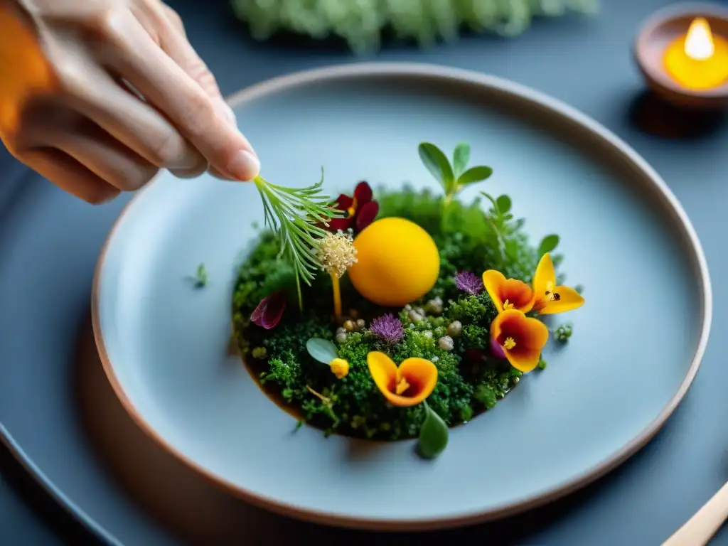 Un chef en Atelier Crenn creando una obra maestra culinaria con innovaciones culinarias en gastronomía francesa