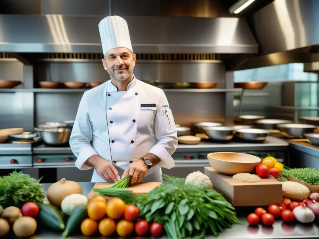 Un chef francés prepara una obra maestra sostenible en una bulliciosa cocina parisina