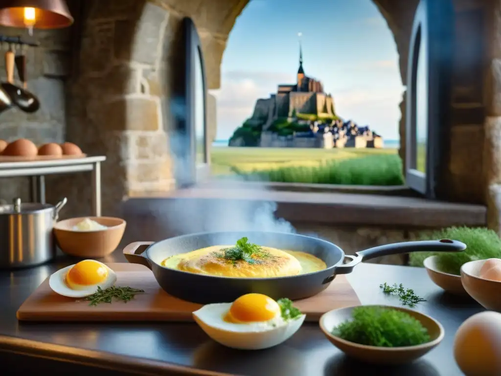 Un chef francés prepara una omelette soufflée en Mont Saint-Michel