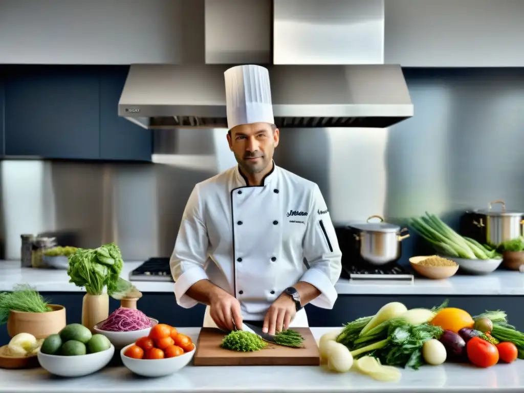 Un chef preparando con pasión un chucrut francés fermentado en una cocina moderna