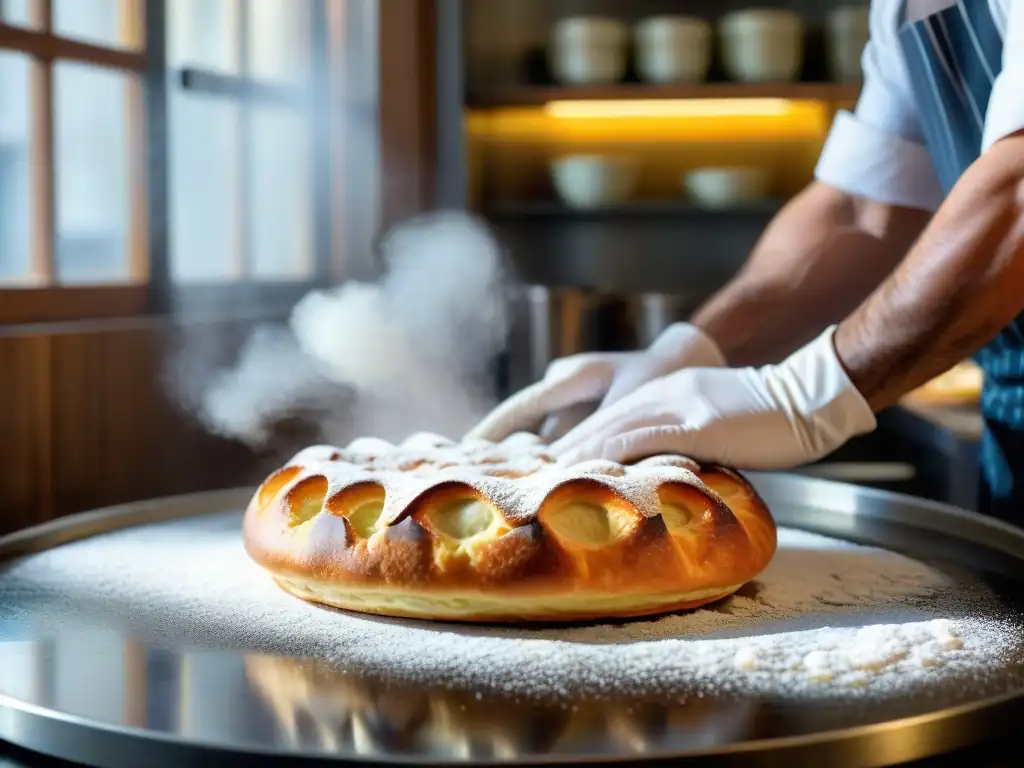 Un chef de pastelería francesa en el cine moldea con maestría una delicada obra de arte dulce, entre la luz suave y azucarada