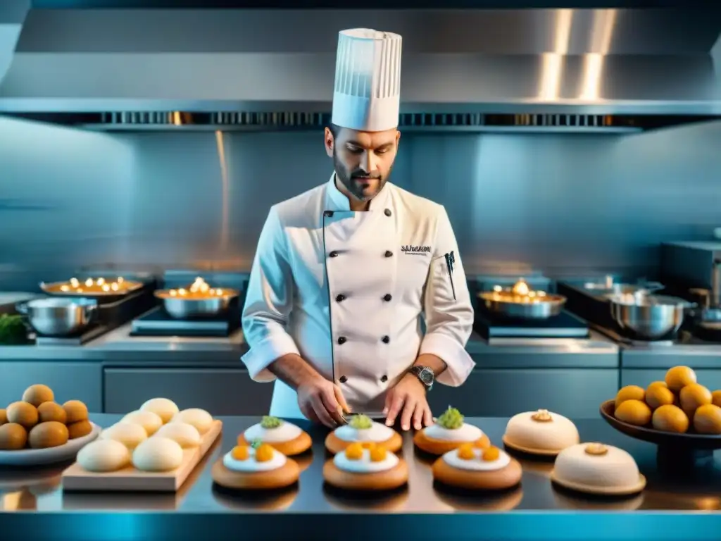 Chef francés preparando pastelería con técnicas modernas cocina francesa