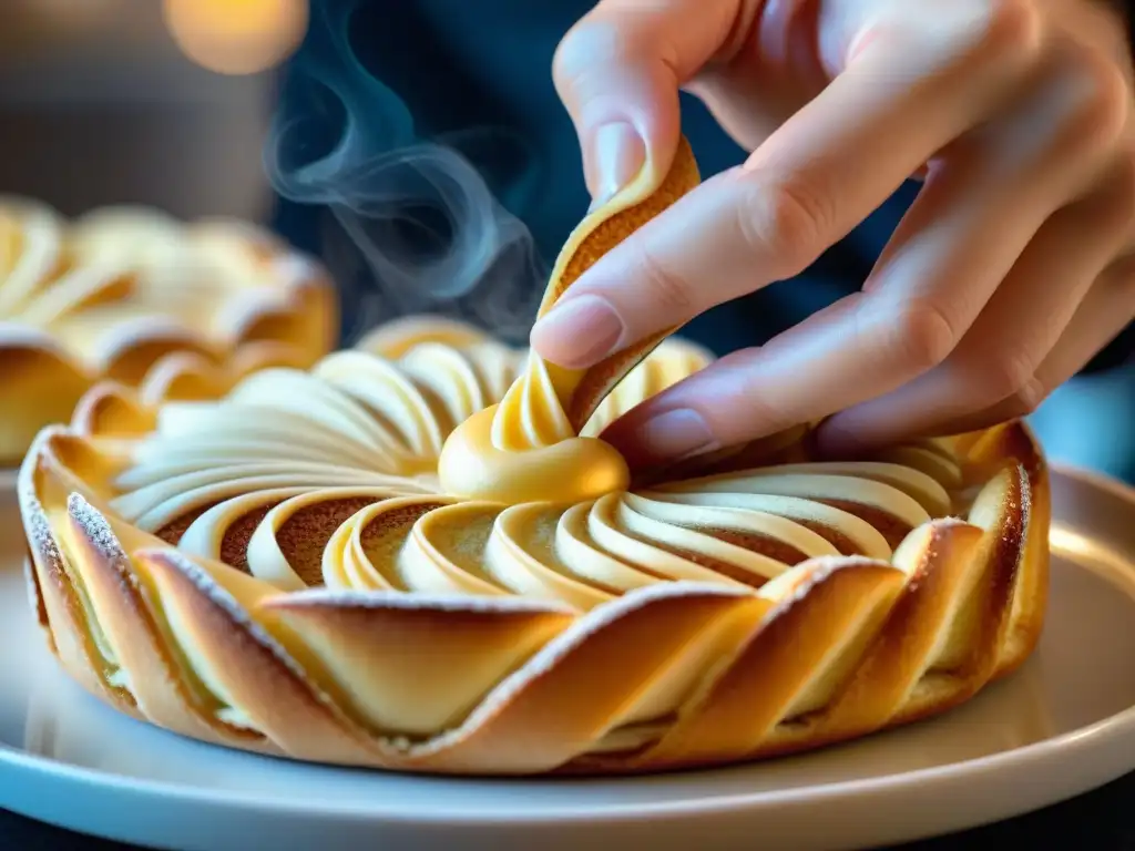 Un chef pastelero francés fusiona el arte árabe al decorar un millefeuille con delicados diseños de pasta de almendra