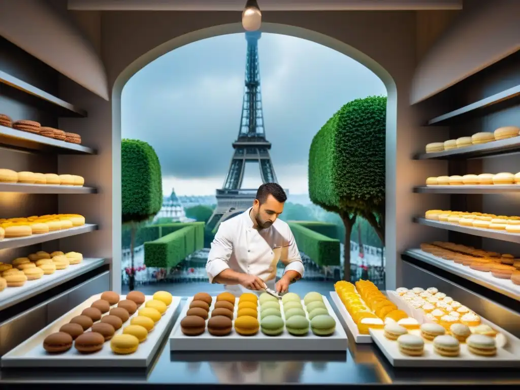 Un chef pastelero francés crea una escultura de azúcar detallada de la Torre Eiffel