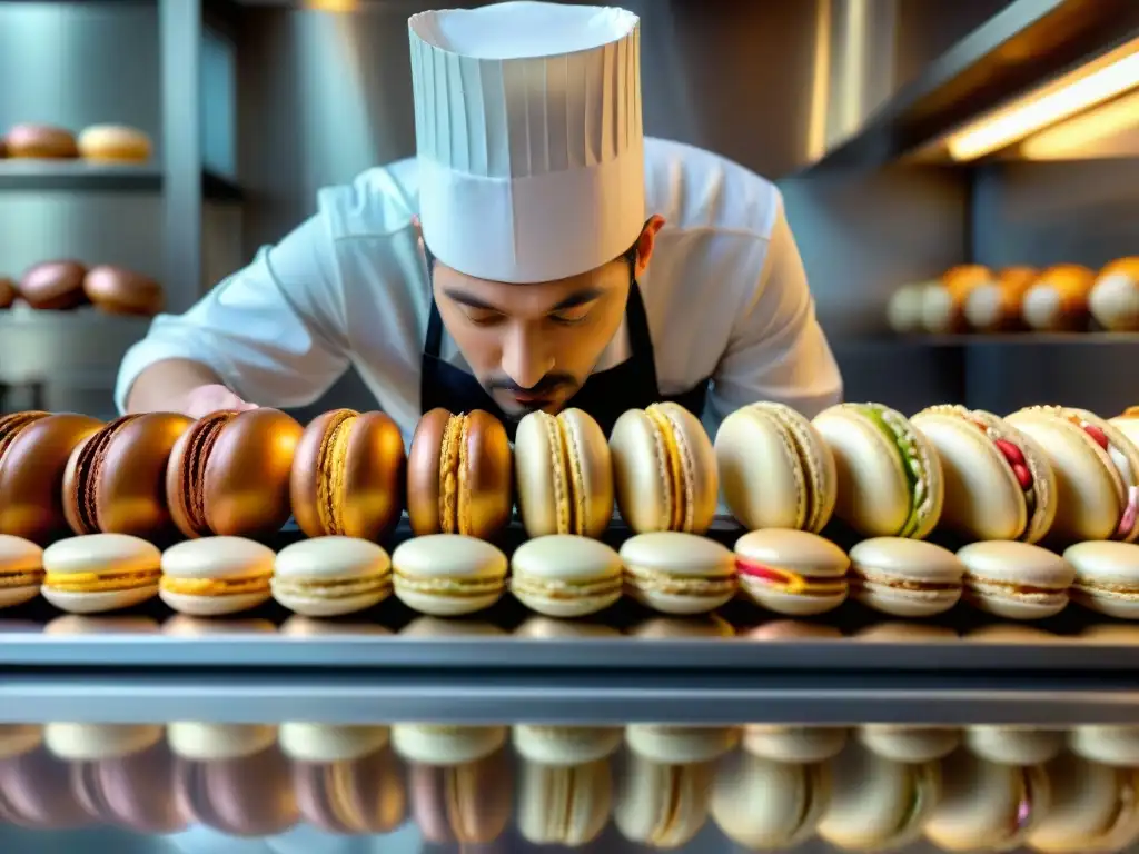 Un chef pastelero francés en conferencias gastronómicas, decorando éclairs con precisión y arte