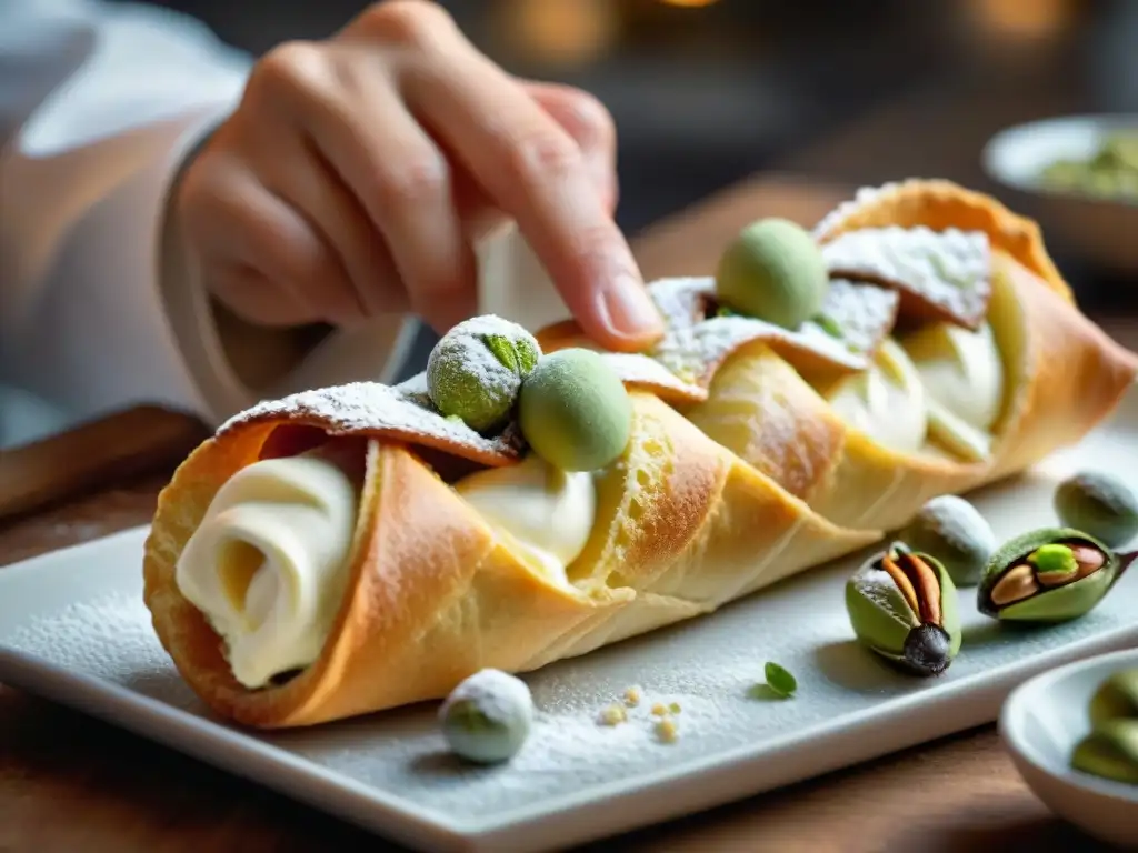 Chef pastelero francés fusiona influencia gastronomía francesa en postres sicilianos, rellenando cannoli con crema y ricotta