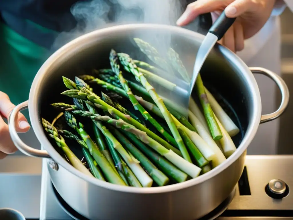 El chef blanquea perfectos vegetales, creando un ambiente etéreo y delicado