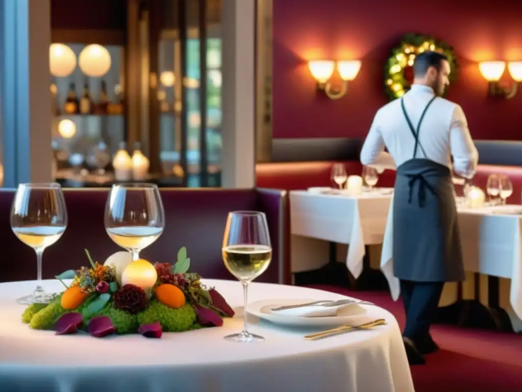 Un chef francés prepara plato en bistró otoñal