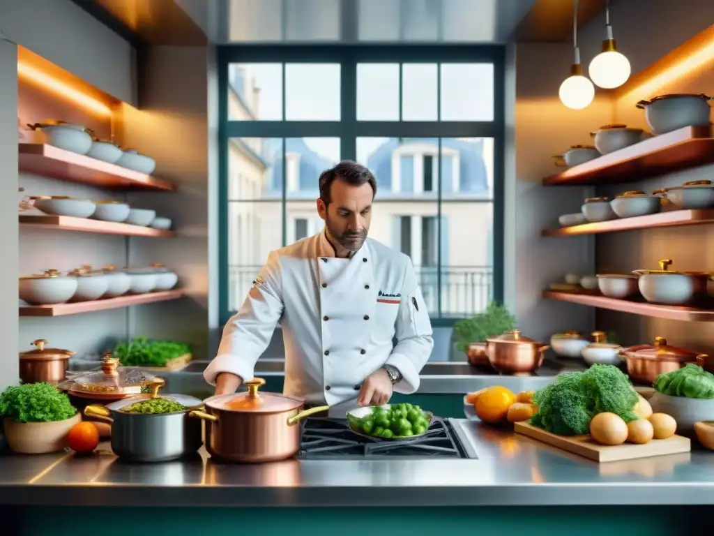 Un chef francés crea plato clásico en cocina parisina