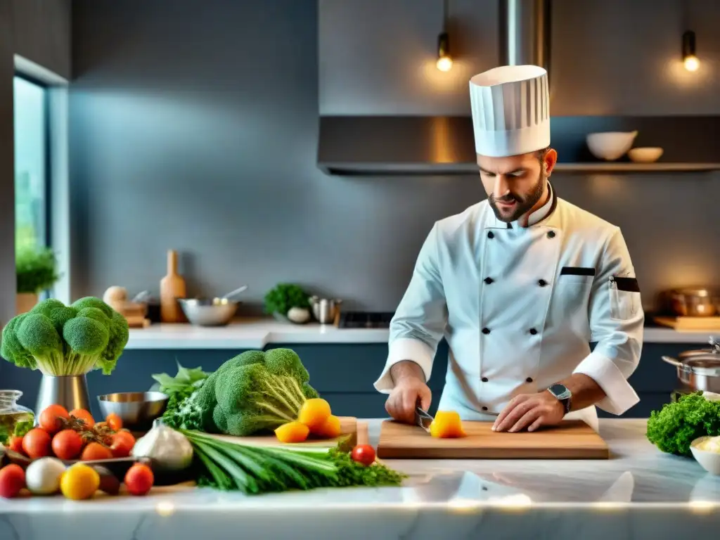 Un chef francés prepara plato clásico en estudio culinario