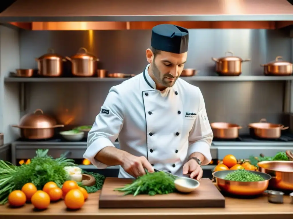 Un chef francés prepara un plato en su cocina parisina