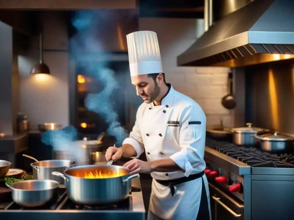 Un chef preparando plato francés en bistró acogedor de Orleans