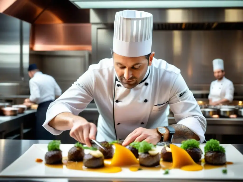 Chef Olivier Nasti preparando un plato francés en Le Chambard