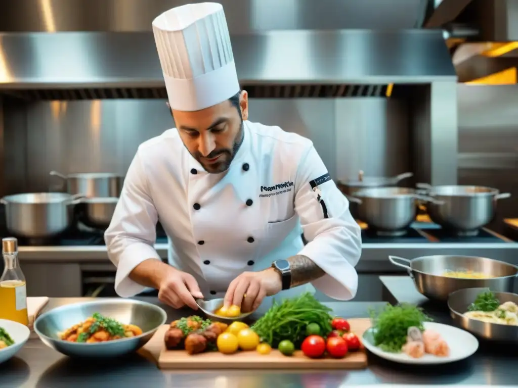 Chef Gérald Passedat crea plato innovador en bulliciosa cocina mediterránea francesa