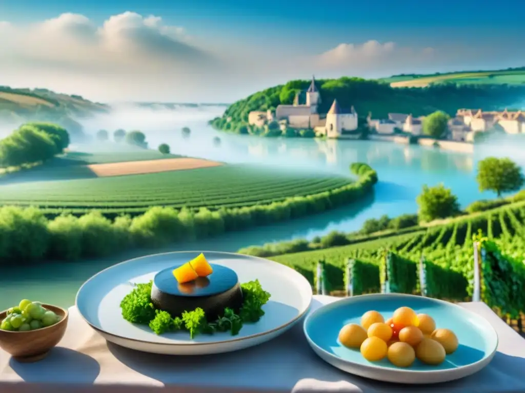 Confluencia de Ríos y Cocina Francesa: Armonía Gastronómica en 8k Un chef francés prepara plato junto a confluencia de ríos, fusionando naturaleza y gastronomía