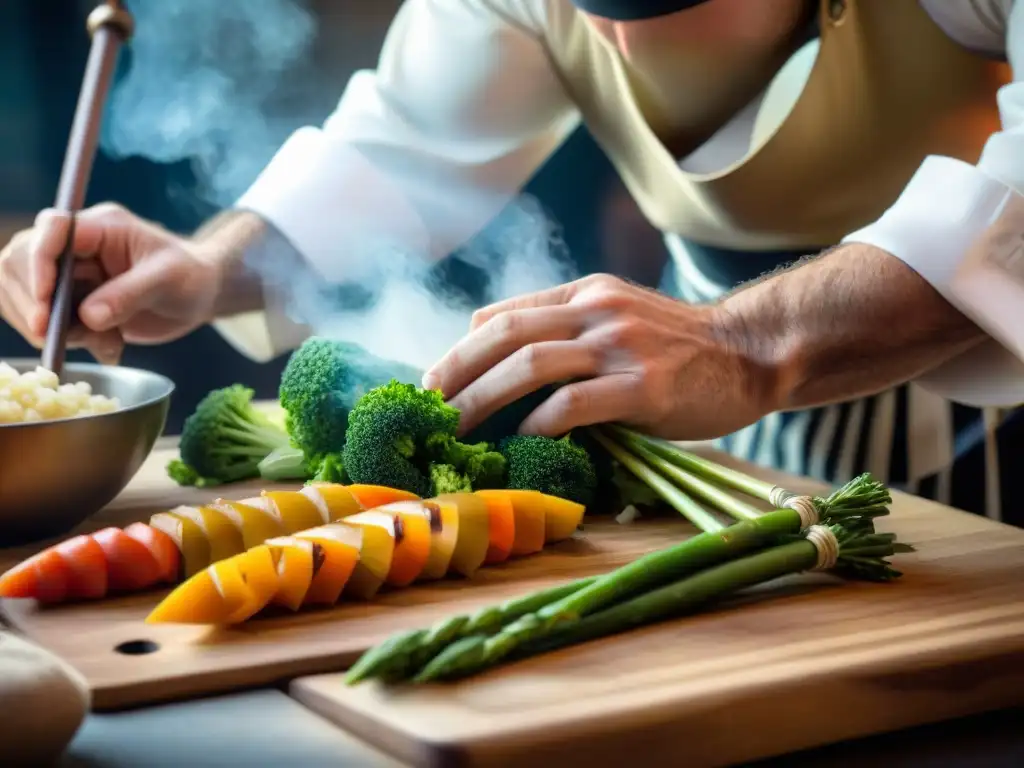 Un chef prepara un plato bretón mientras un músico toca la biniou