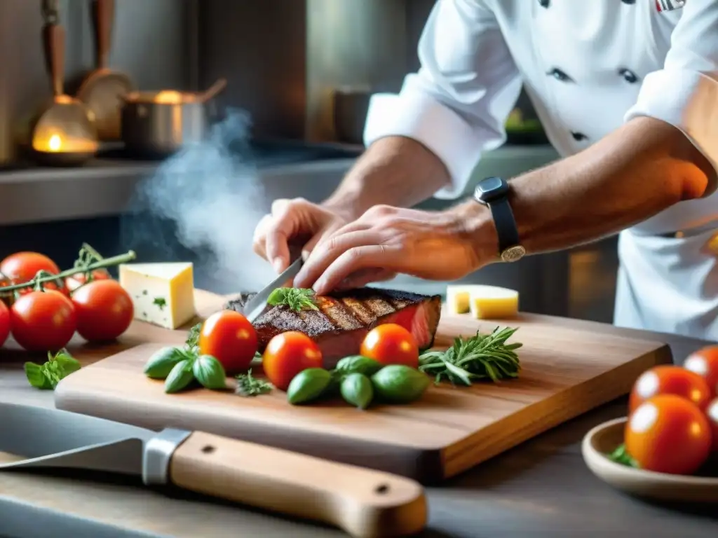 Un chef francés prepara plato Loira rodeado de ingredientes frescos