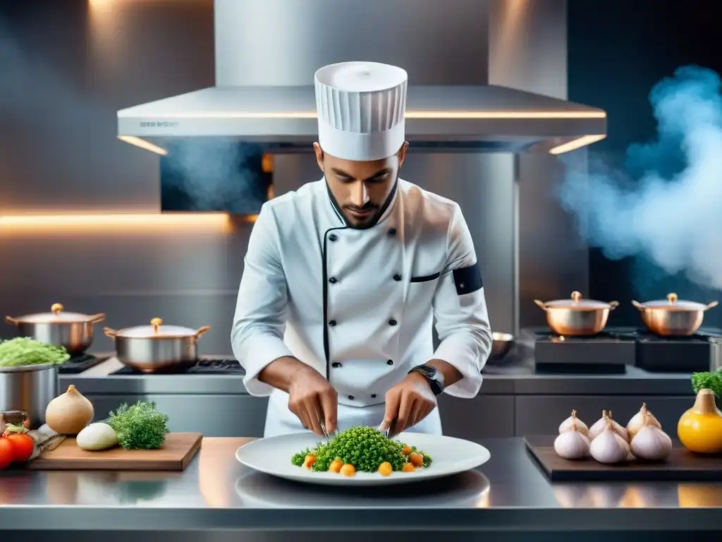 Chef francés y IA crean plato tradicional con toque futurista en cocina moderna