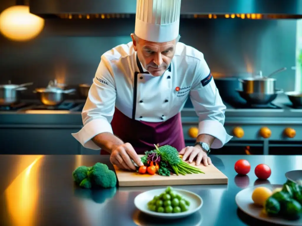 Chef Alain Passard preparando un plato vegetal en L'Arpège