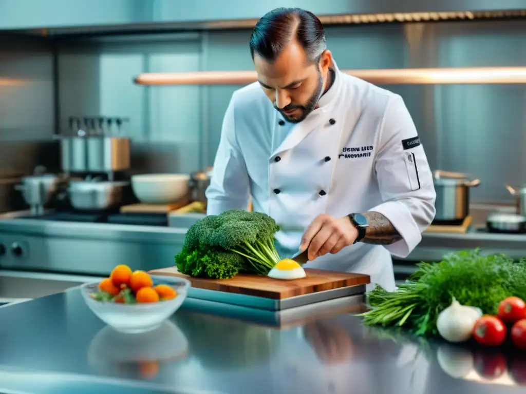 Un chef francés prepara platos innovadores cocina al vacío con precisión y dedicación