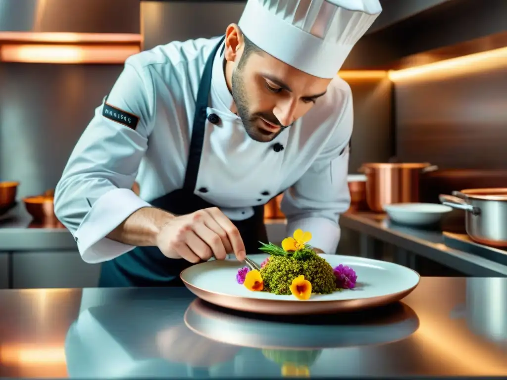 Un chef francés crea platos innovadores gastronomía francesa en cocina moderna