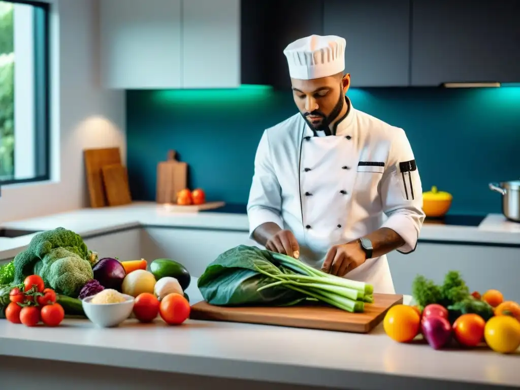 Un chef principiante prepara cocina al vacío con precisión en un entorno impecable