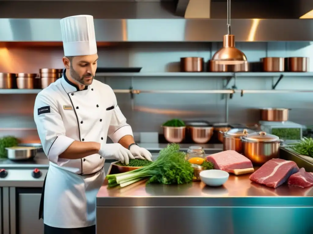 Chef profesional en cocina francesa, usando máquina de sellado al vacío para técnicas culinarias