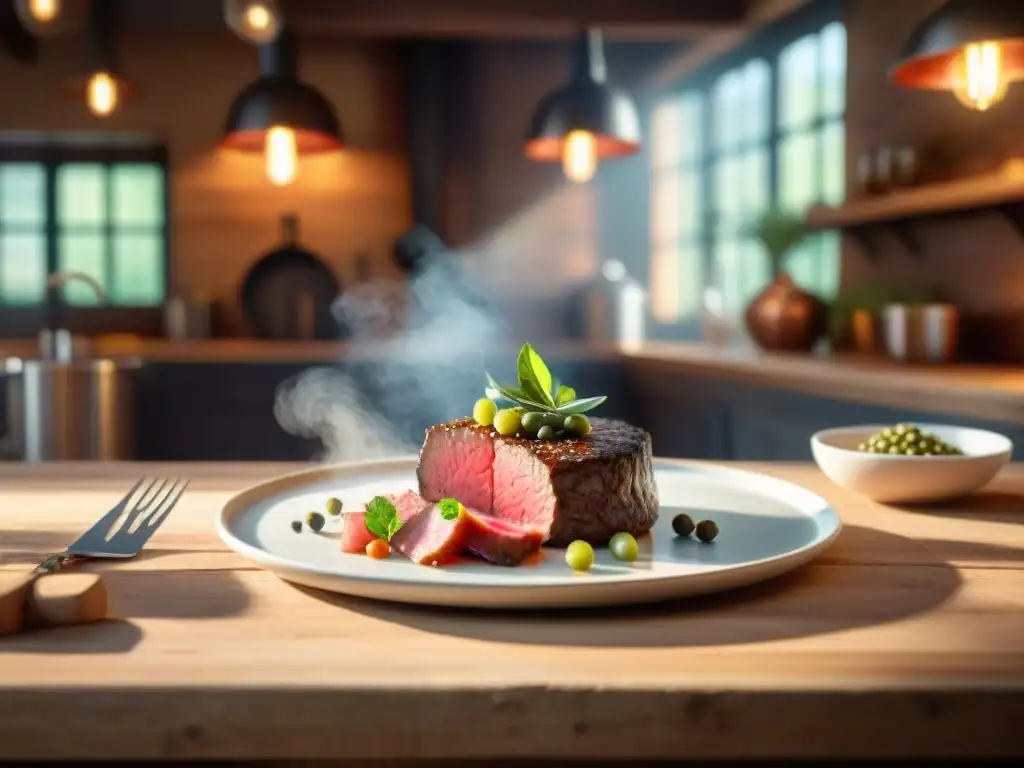 Un chef prepara una receta auténtica de steak tartare francés en una cocina de bistró