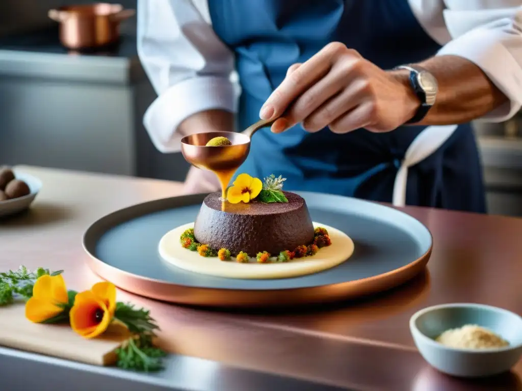 Un chef moderniza la receta del Pâté Lorrain con trufas y flores comestibles en una cocina tradicional francesa