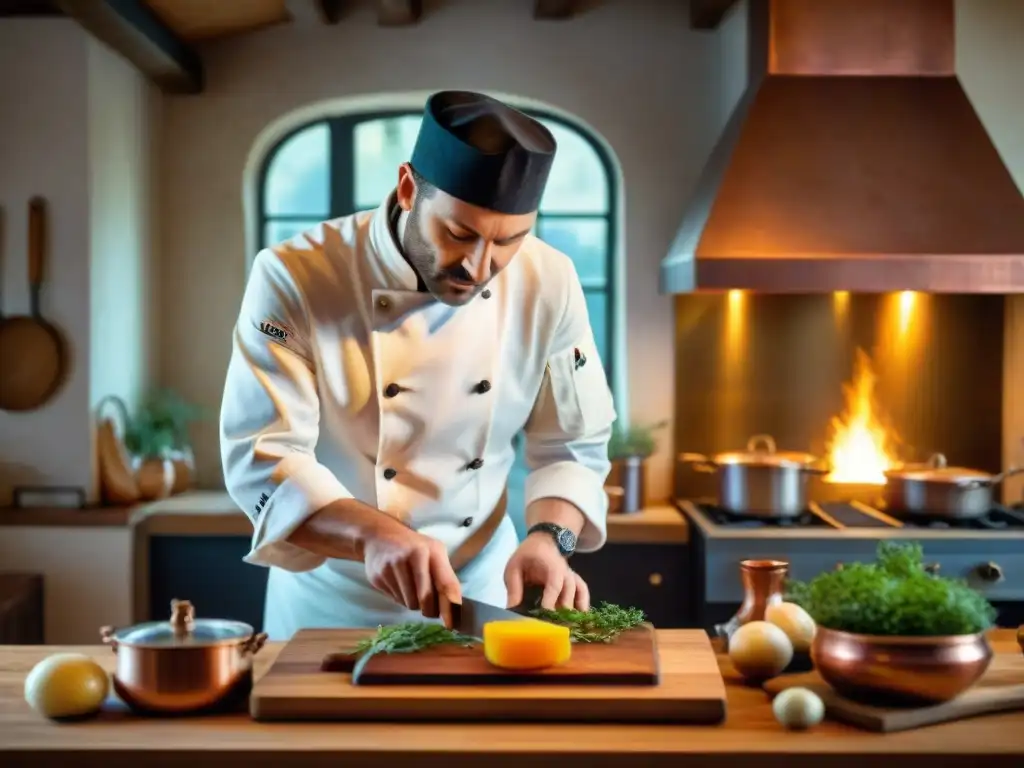 Un chef francés revive recetas históricas francesas en una cocina rústica