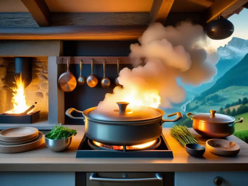 Un chef prepara recetas tradicionales de la cocina alpina en una cálida cocina alpina