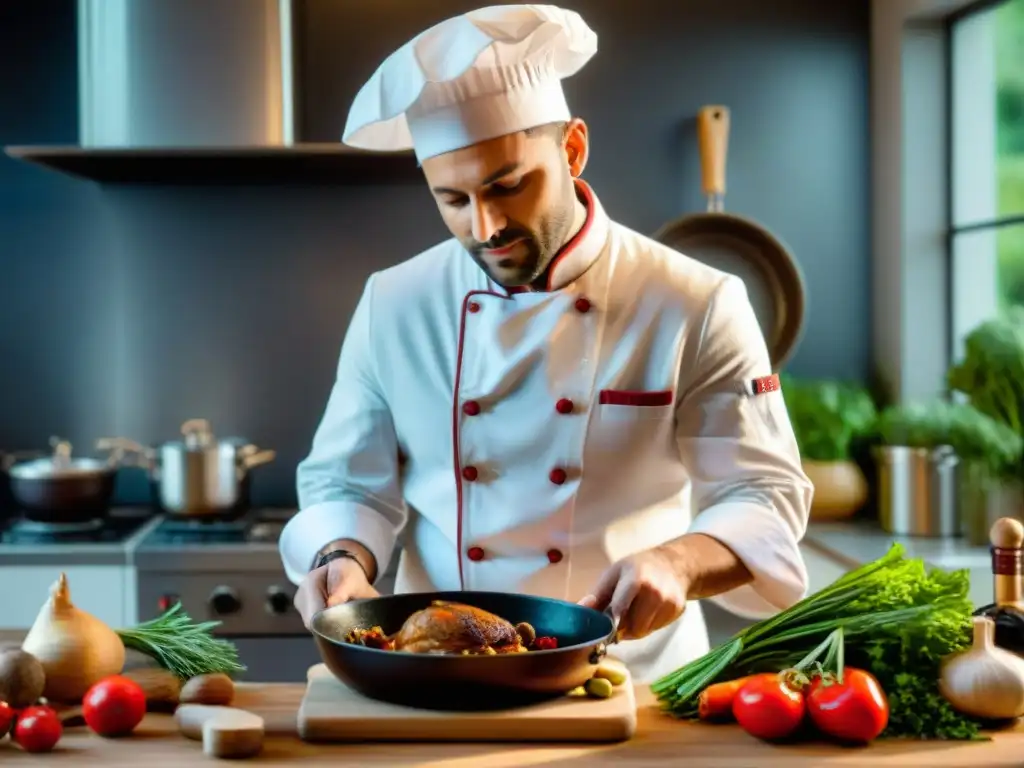 Un chef renombrado muestra cómo preparar un clásico Coq au Vin en un taller online de gastronomía francesa