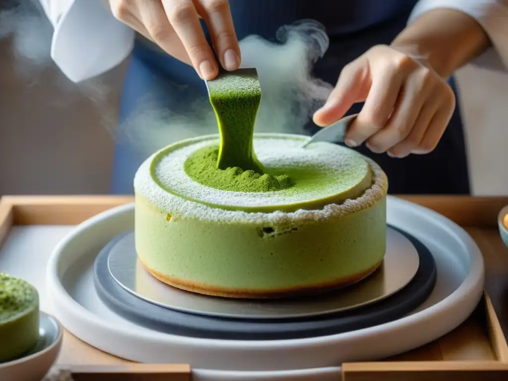 Un chef de repostería experto incorpora matcha en la pastelería francesa, fusionando culturas en una mezcla armónica de ingredientes