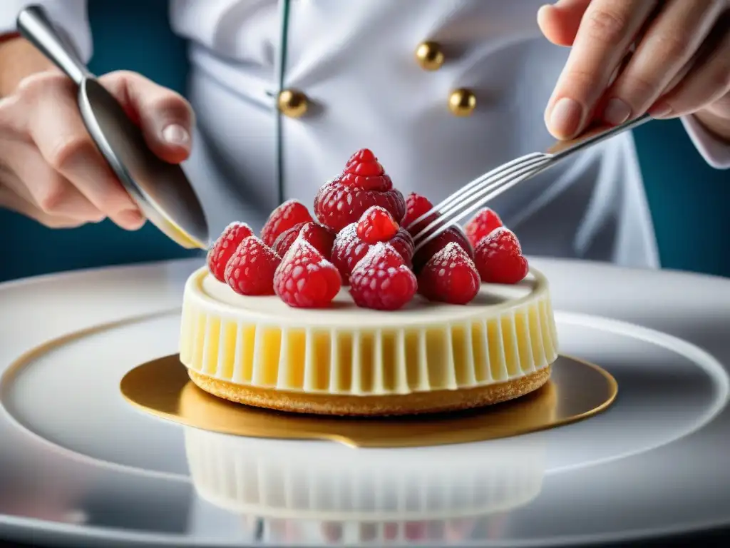 Un chef de repostería experto crea postres franceses contemporáneos innovadores con precisión y elegancia