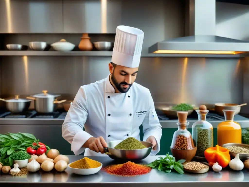 Un chef francés innova fusionando sabores de la cocina árabe con técnicas francesas en una bulliciosa cocina parisina