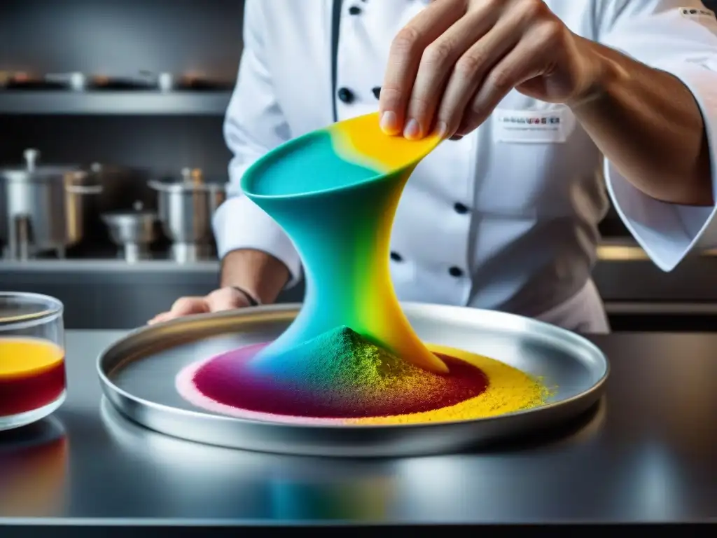 Chef en seminario culinario francés, experimento de gastronomía molecular