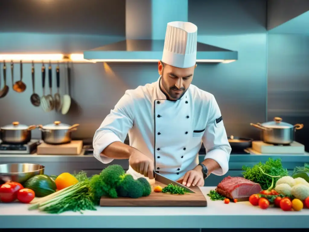 Un chef francés transforma sobras en una obra maestra gourmet con precisión y creatividad en una cocina profesional