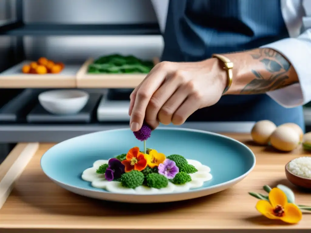 Un chef usa impresión 3D en gastronomía sostenible para crear platos veganos con flores comestibles