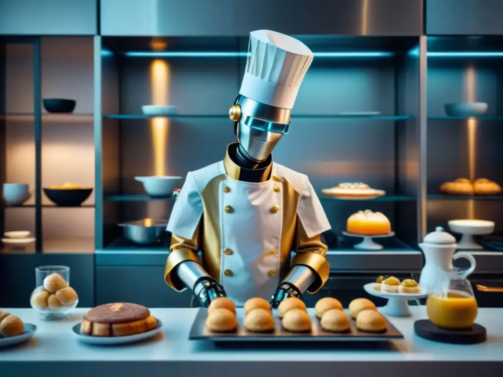 Un chef robot de última generación fusiona técnicas culinarias francesas con inteligencia artificial en una cocina moderna